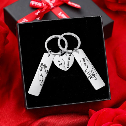 2PCS Portachiavi personalizzato con 2 nomi mano nella mano