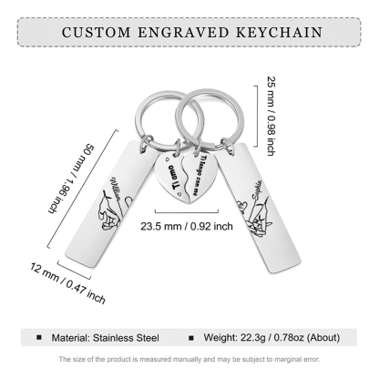 2PCS Portachiavi personalizzato con 2 nomi e 2 testi mano nella mano