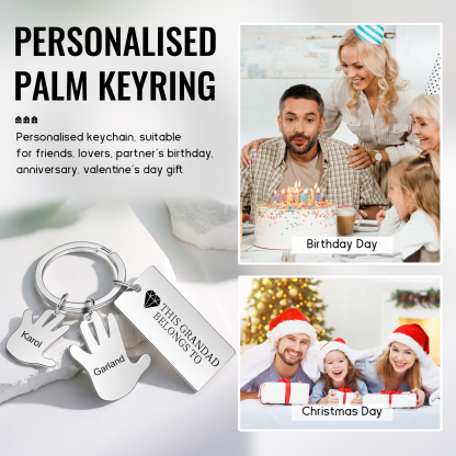 Portachiavi mano e mano con 2 nomi e 1 testo personalizzati per marito nonno papà padre