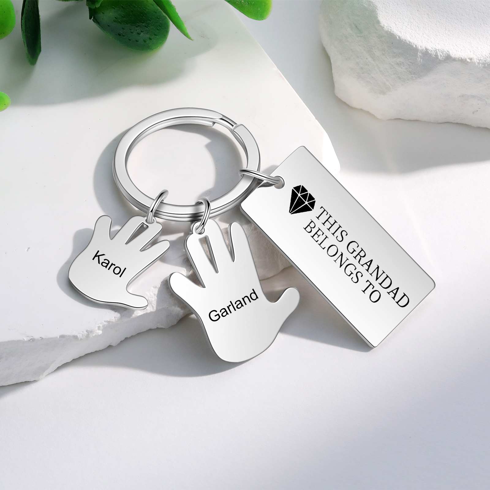 Portachiavi mano e mano con 2 nomi e 1 testo personalizzati per marito nonno papà padre
