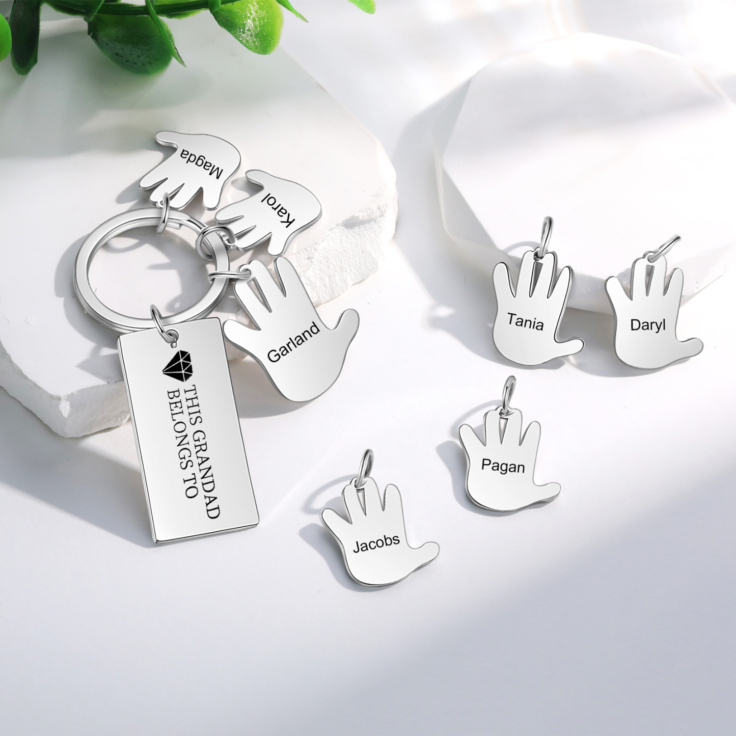 Portachiavi mano e mano con 2 nomi e 1 testo personalizzati per marito nonno papà padre