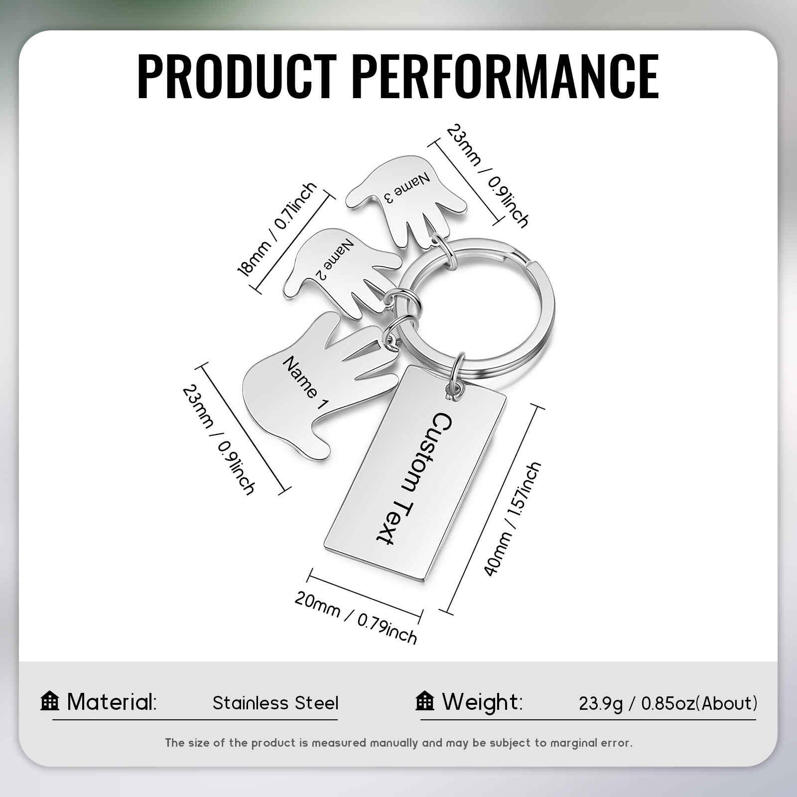 Portachiavi mano e mano con 3 nomi e 1 testo personalizzati per marito nonno papà padre