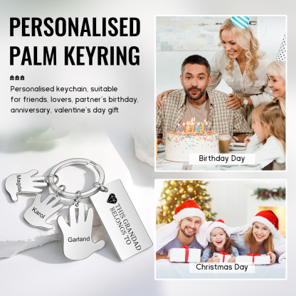 Portachiavi mano e mano con 3 nomi e 1 testo personalizzati per marito nonno papà padre