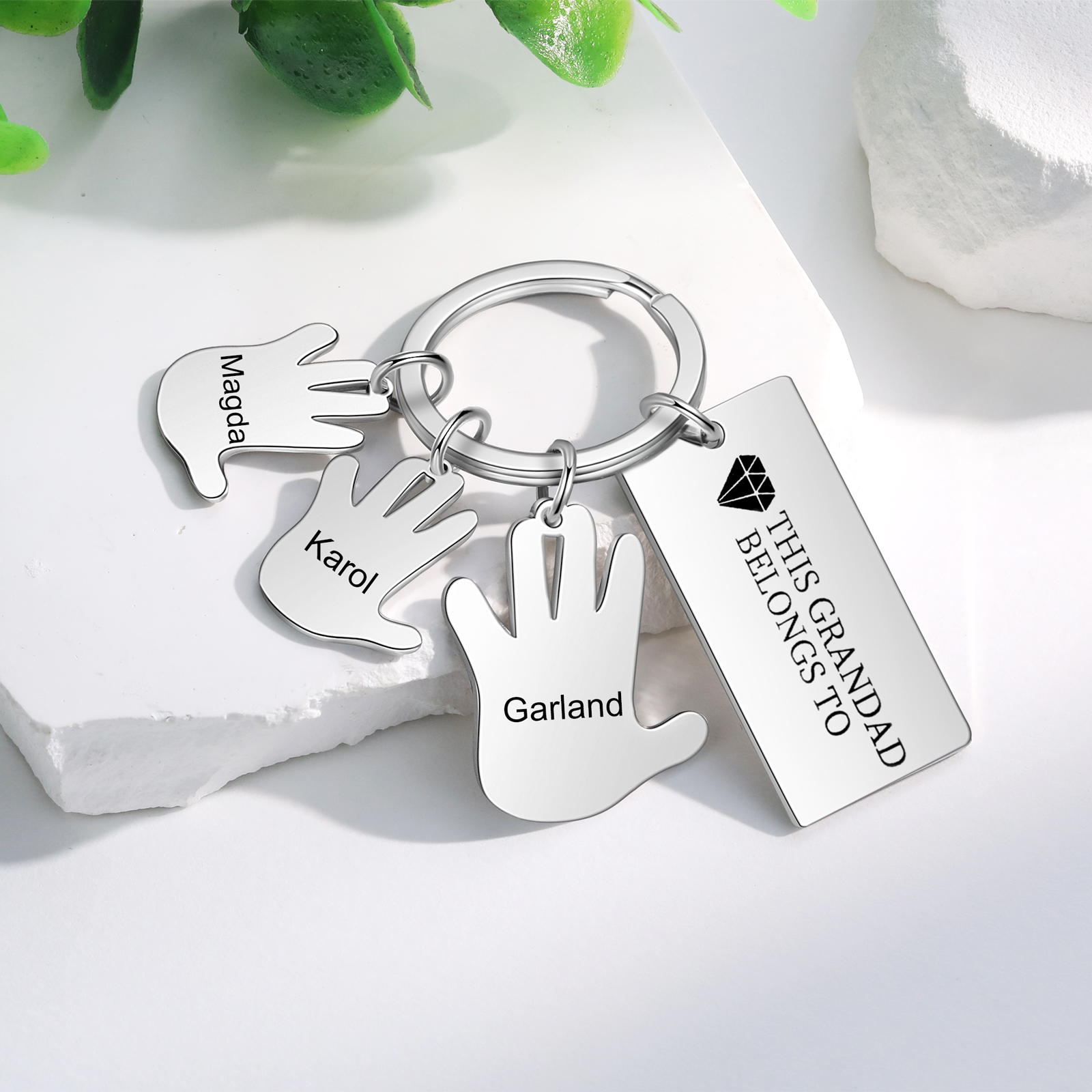 Portachiavi mano e mano con 3 nomi e 1 testo personalizzati per marito nonno papà padre
