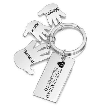 Portachiavi mano e mano con 3 nomi e 1 testo personalizzati per marito nonno papà padre