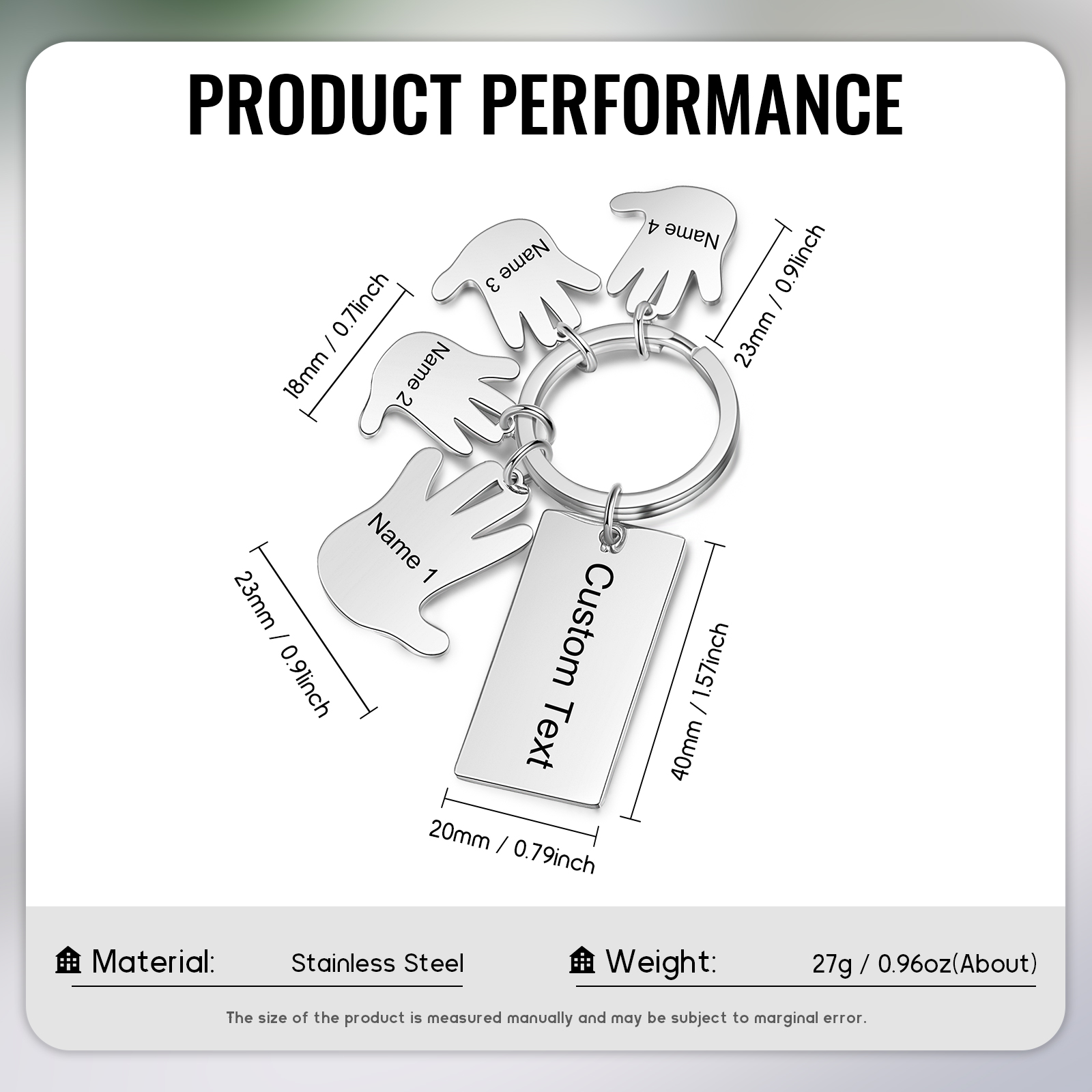 Portachiavi mano e mano con 4 nomi e 1 testo personalizzati per marito nonno papà padre