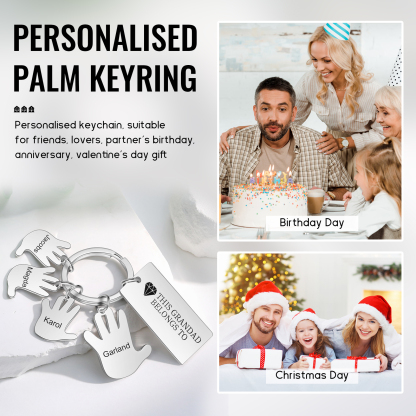 Portachiavi mano e mano con 4 nomi e 1 testo personalizzati per marito nonno papà padre