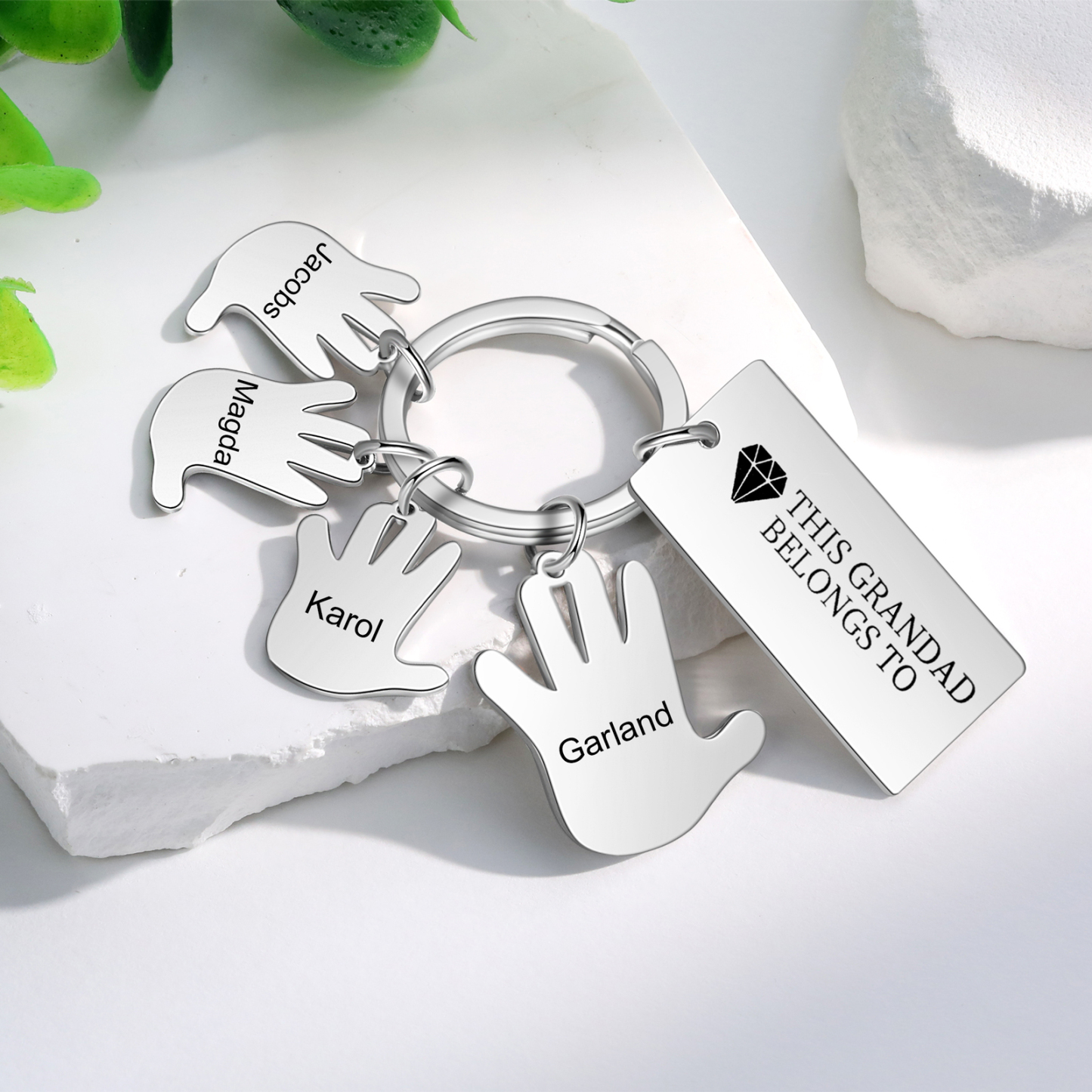 Portachiavi mano e mano con 4 nomi e 1 testo personalizzati per marito nonno papà padre