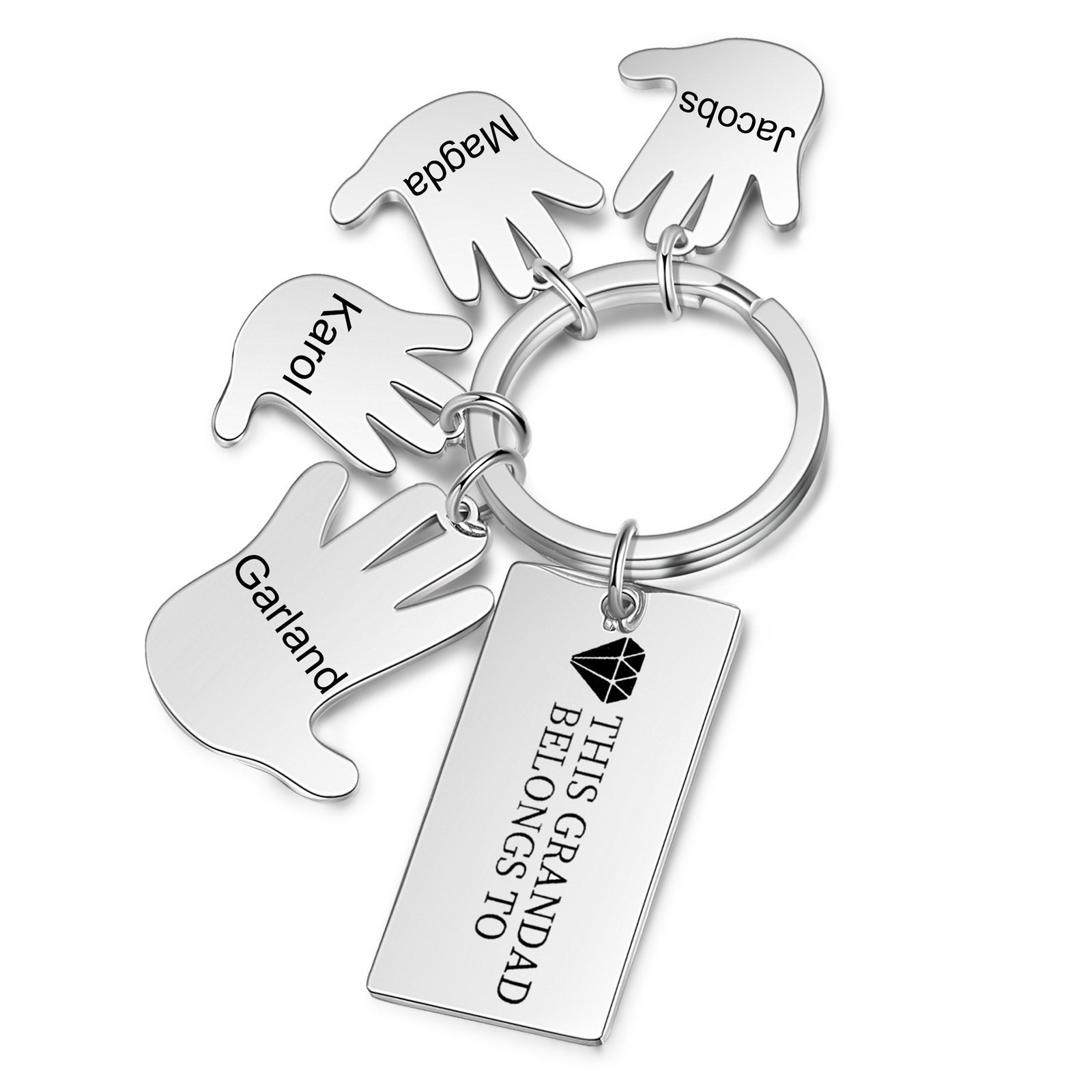 Portachiavi mano e mano con 4 nomi e 1 testo personalizzati per marito nonno papà padre