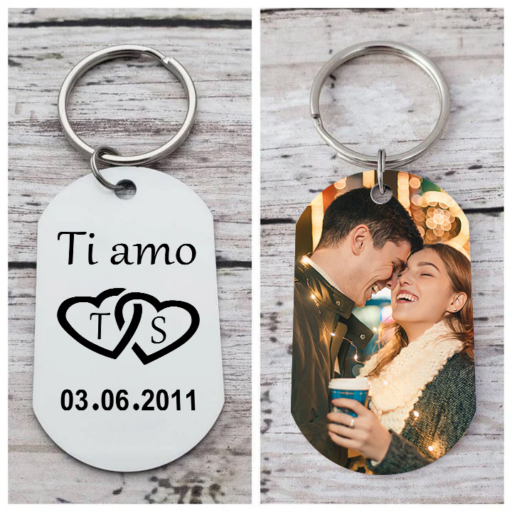 Portachiavi Personalizzato in Acciaio Inossidabile con 1 Foto, 2 Lette