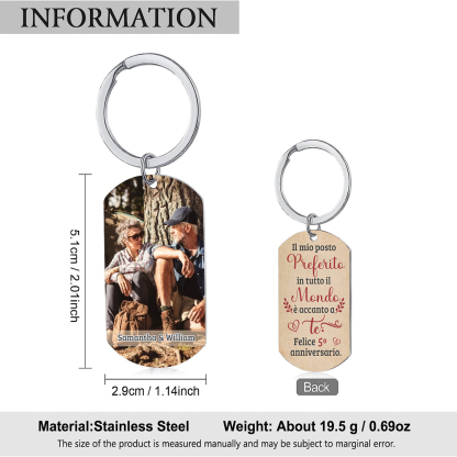 Portachiavi Personalizzato in Acciaio Inossidabile con Foto, Nomi e Numero - "Felice Anniversario" - Regalo di Natale per Lui/Lei | Jessemade