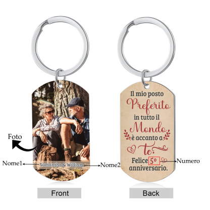 Portachiavi Personalizzato in Acciaio Inossidabile con Foto, Nomi e Numero - "Felice Anniversario" - Regalo di Natale per Lui/Lei | Jessemade