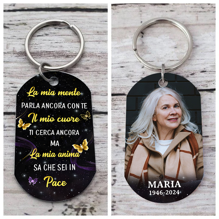 Portachiavi commemorativo personalizzato con 1 foto, 1 nome e 1 data "La mia anima sa che sei in pace."