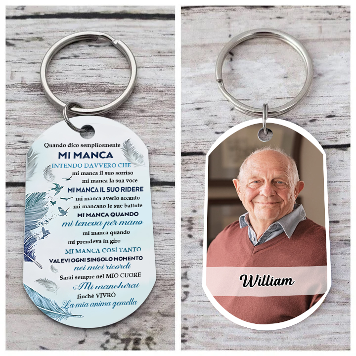 Portachiavi commemorativo personalizzato con foto e nome personalizzati - "Mi Manca" per la famiglia