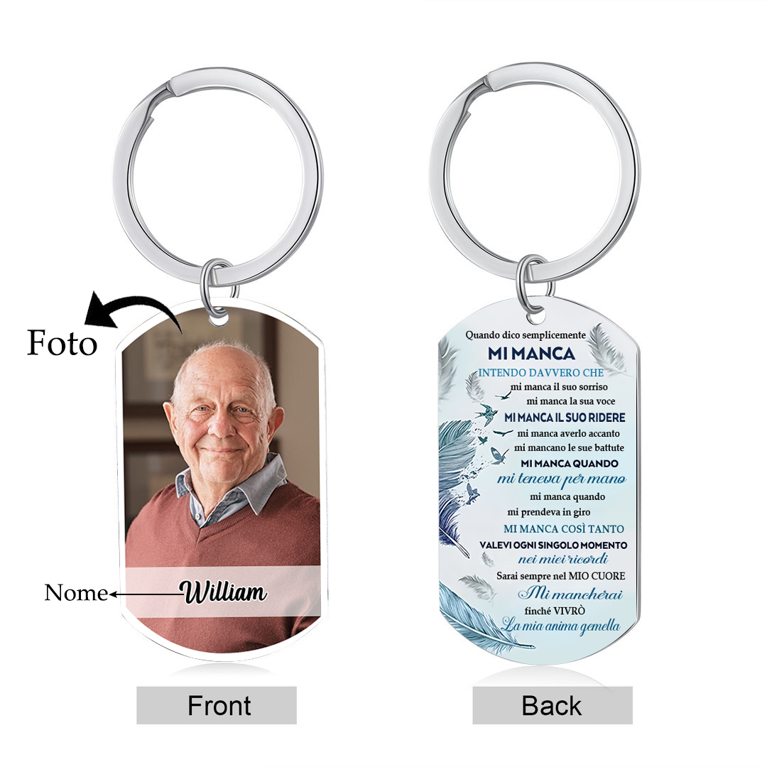 Portachiavi commemorativo personalizzato con foto e nome personalizzati - "Mi Manca" per la famiglia