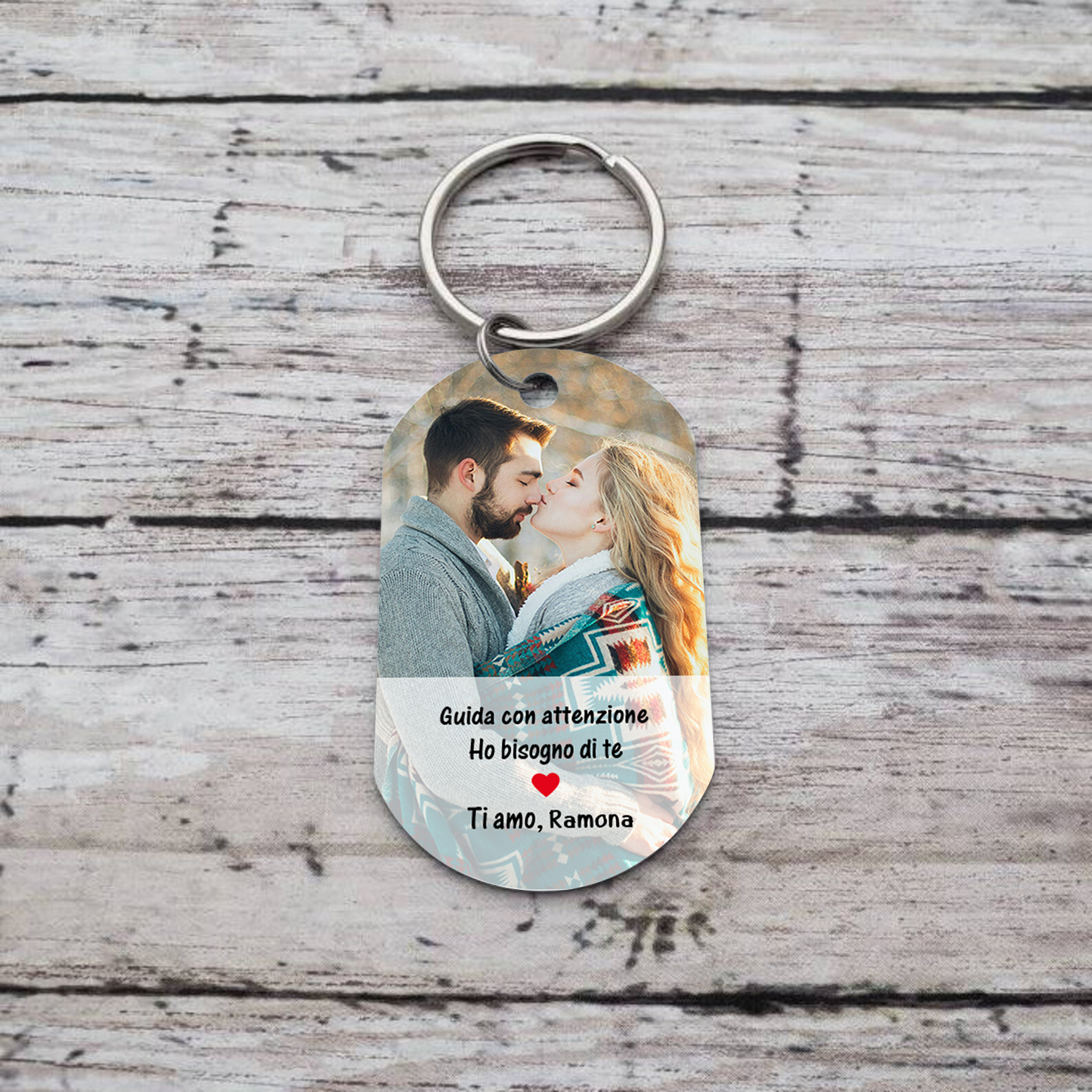 Portachiavi Personalizzato in Acciaio Inossidabile con 1 Foto e 1 Nome - "Guida con attenzione, ho bisogno di te" - Regalo di Natale per Lui/Lei | Jessemade