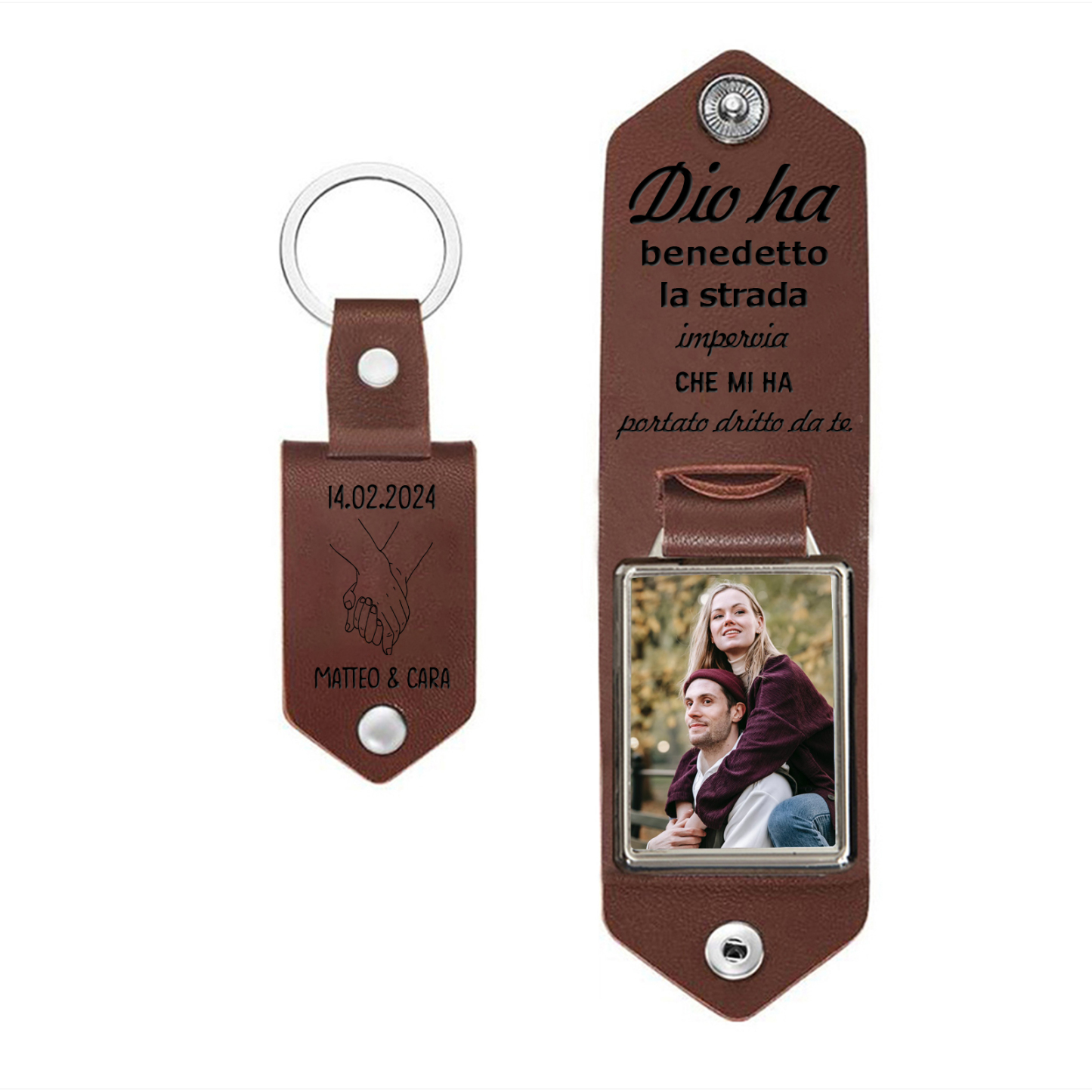 Portachiavi Personalizzato in PU Pelle e Lega con 1 Foto, 2 Nomi e 1 Data - "Dio ha benedetto la strada impervia che mi ha portato da te" - Regalo di Natale per Lui/Lei | Jessemade