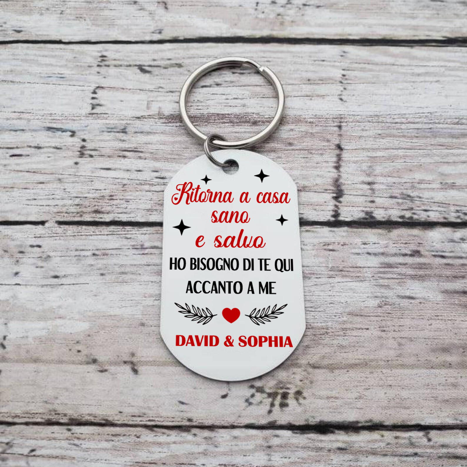 Portachiavi Personalizzato in Acciaio Inossidabile con 1 Foto e 2 Nomi - "Ritorna a casa sano e salvo" - Regalo di Natale per Lui/Lei | Jessemade