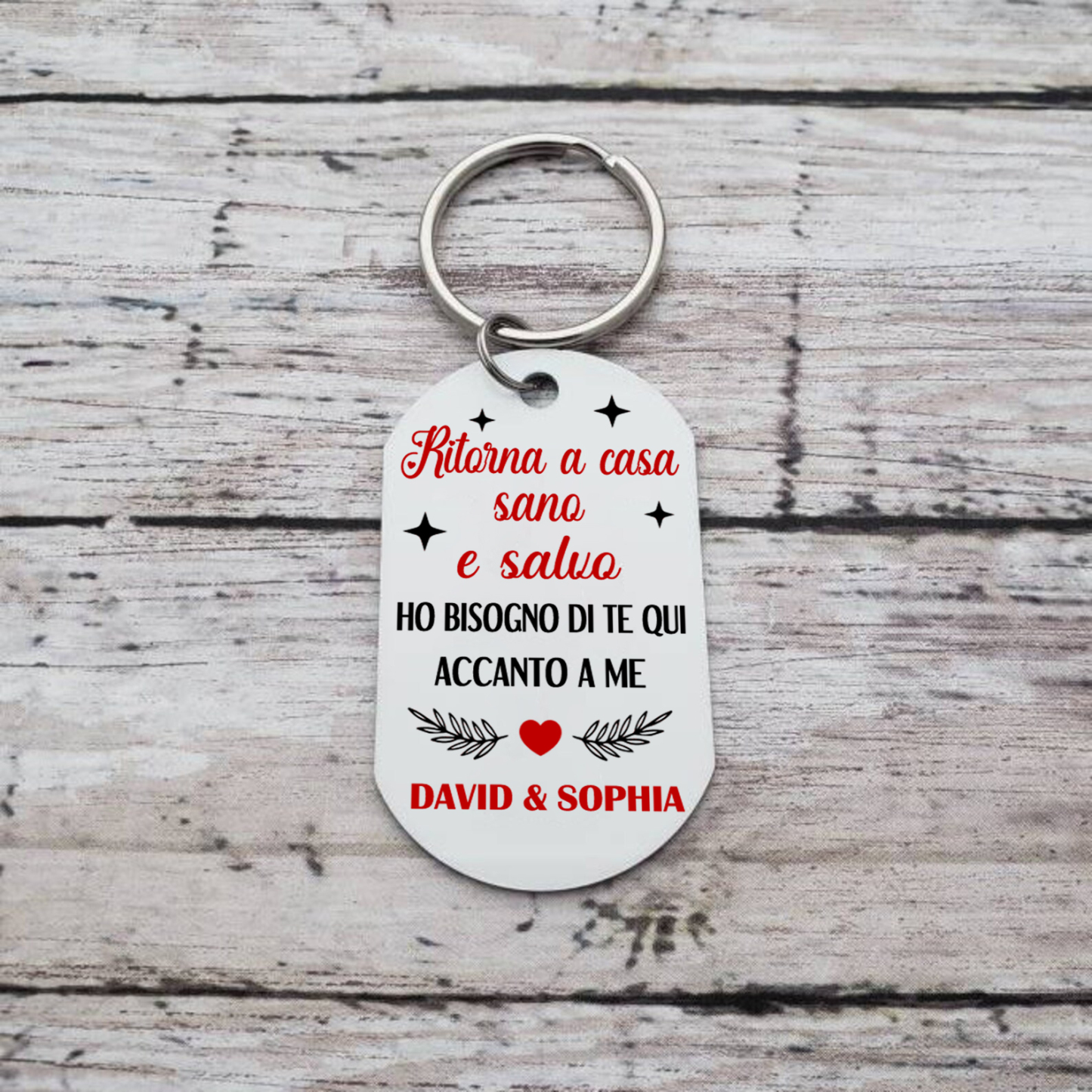 Portachiavi Personalizzato in Acciaio Inossidabile con 1 Foto e 2 Nomi - "Ritorna a casa sano e salvo" - Regalo di Natale per Lui/Lei | Jessemade