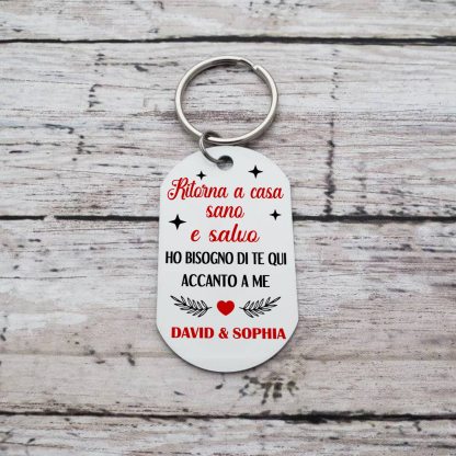 Portachiavi Personalizzato in Acciaio Inossidabile con 1 Foto e 2 Nomi - "Ritorna a casa sano e salvo" - Regalo di Natale per Lui/Lei | Jessemade