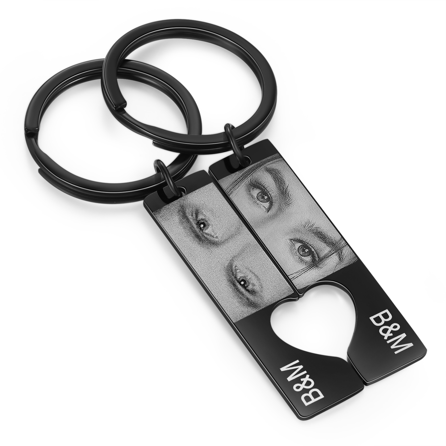Portachiavi Personalizzato a Forma di Cuore in Acciaio Inossidabile - 2 Lettere e 2 Foto Incise - Regalo di San Valentino per Lei/Lui | Jessemade