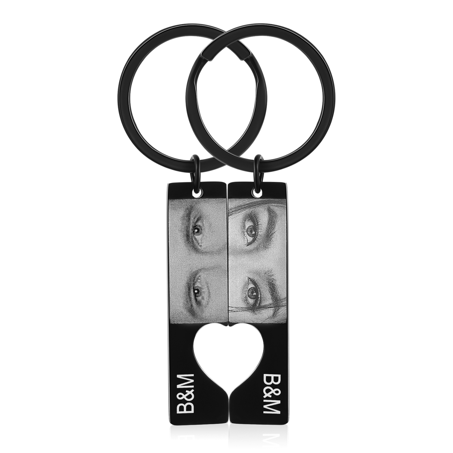 Portachiavi Personalizzato a Forma di Cuore in Acciaio Inossidabile - 2 Lettere e 2 Foto Incise - Regalo di San Valentino per Lei/Lui | Jessemade