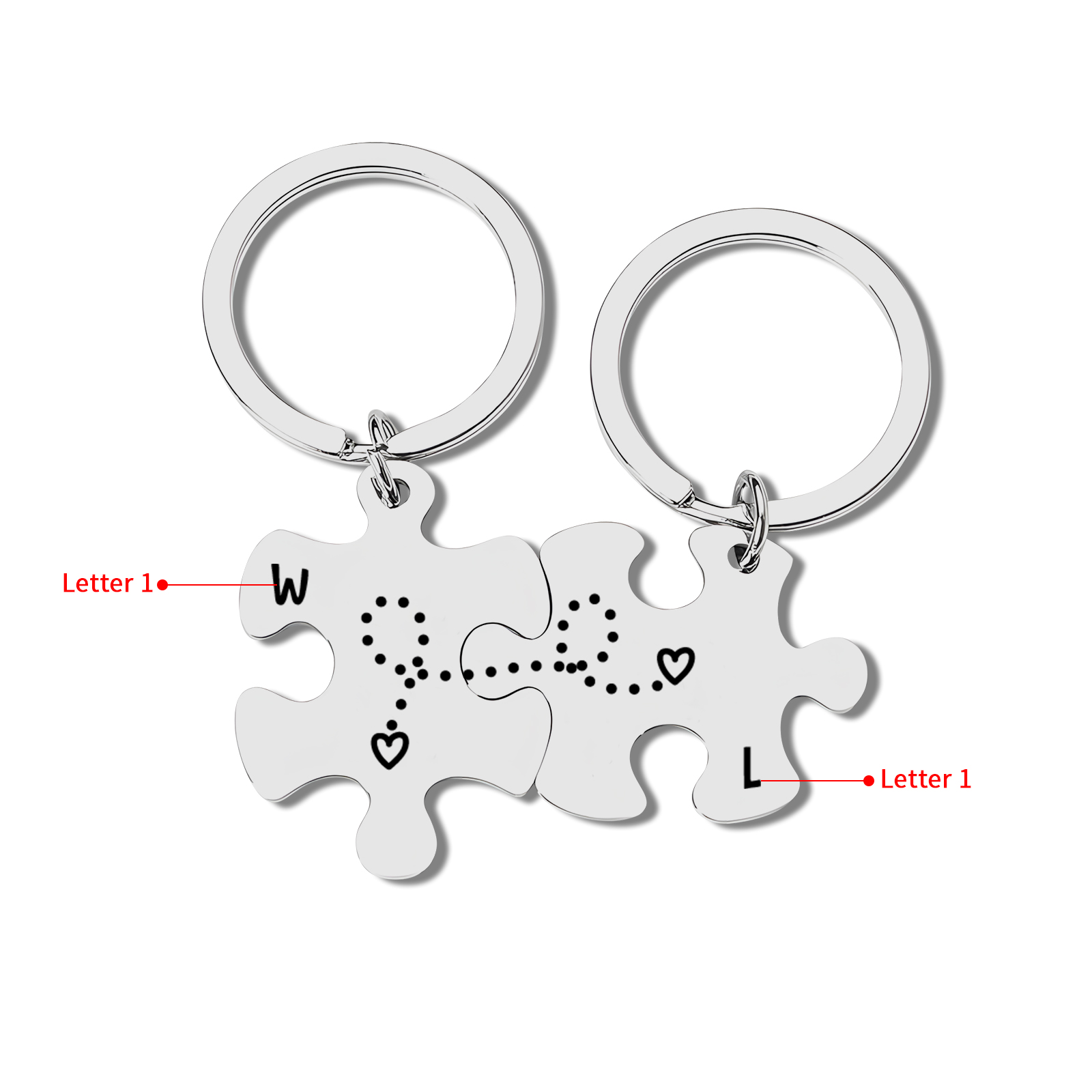Portachiavi Personalizzato Coppia a Forma di Puzzle con 2 Lettere – Regalo di San Valentino per Lei/Lui | Jessemade