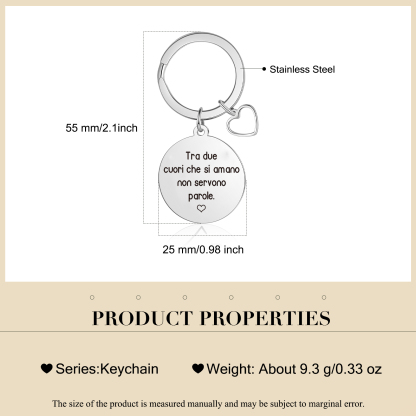 Portachiavi Personalizzato con 1 Foto - "Tra due cuori che si amano non servono parole" Design Cuore per Coppie, Regalo di San Valentino per Lei/Lui | Jessemade