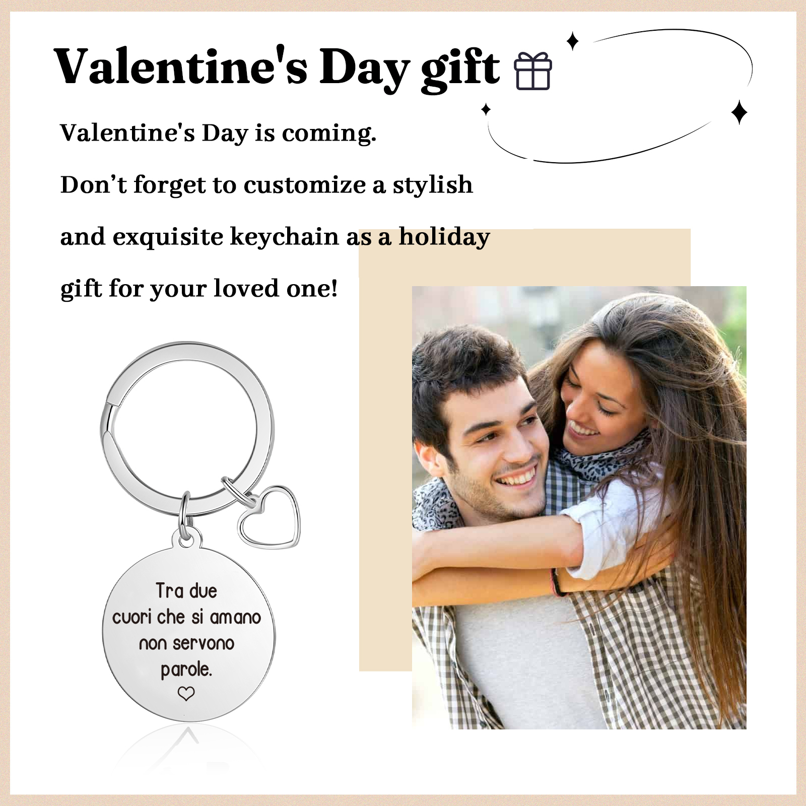 Portachiavi Personalizzato con 1 Foto - "Tra due cuori che si amano non servono parole" Design Cuore per Coppie, Regalo di San Valentino per Lei/Lui | Jessemade