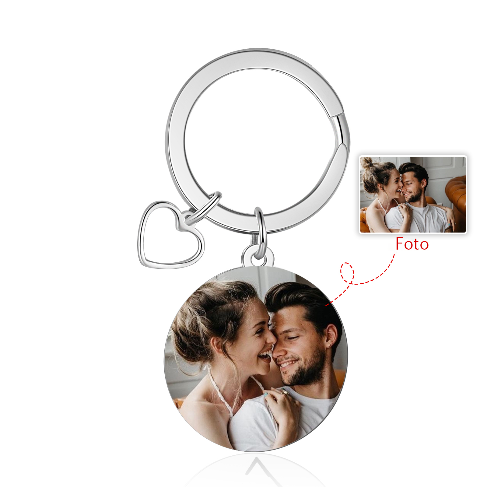 Portachiavi Personalizzato con 1 Foto - "Tra due cuori che si amano non servono parole" Design Cuore per Coppie, Regalo di San Valentino per Lei/Lui | Jessemade