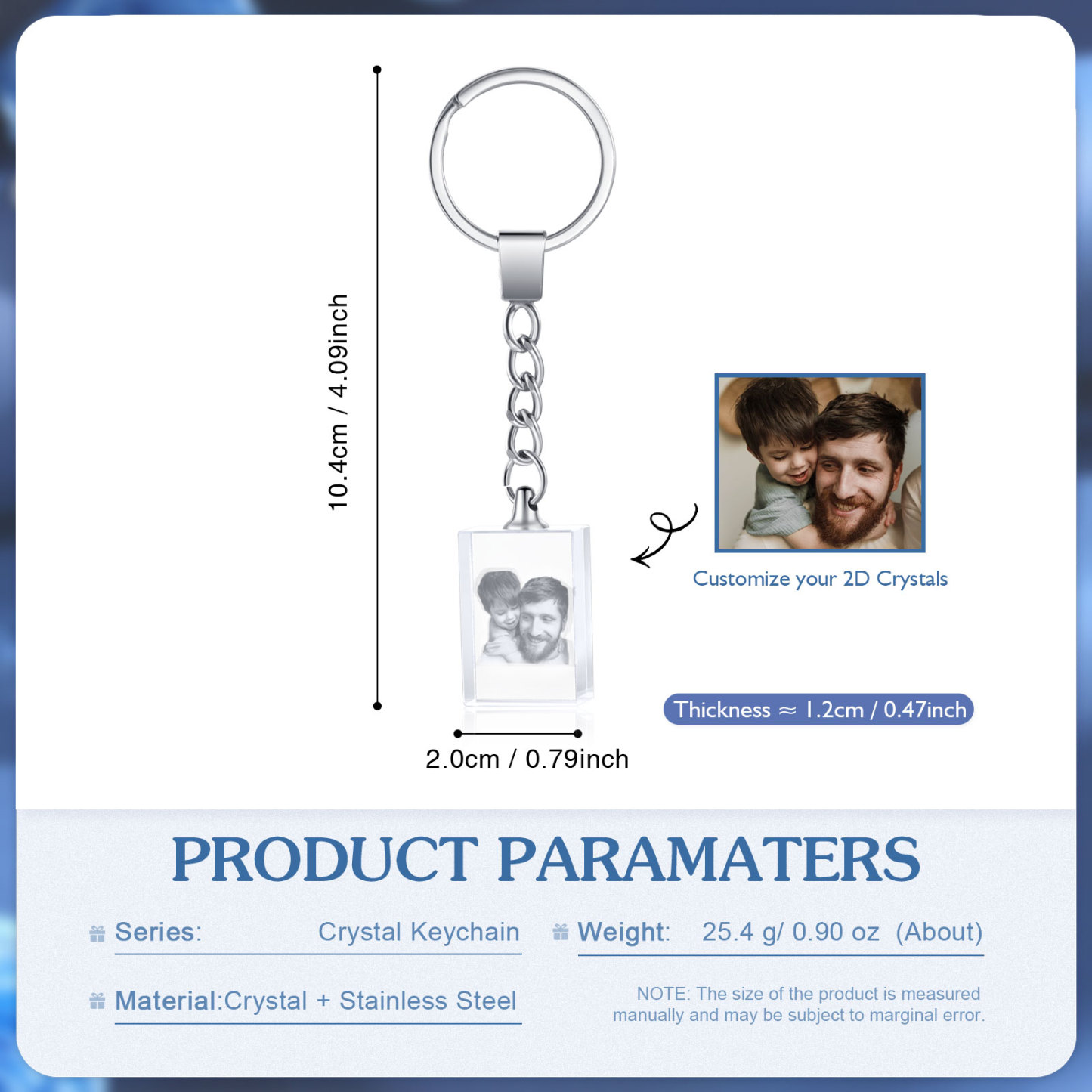 Portachiavi in Cristallo Personalizzato – con 1 Foto – 5 Stili Disponibili – Regalo Elegante per Papà | Jessemade