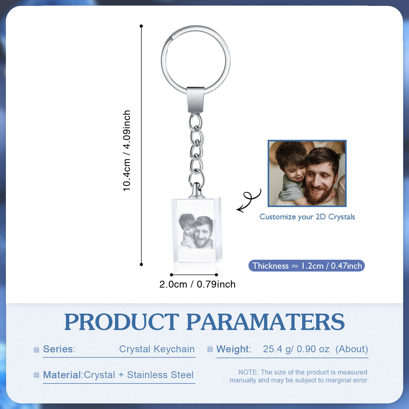 Portachiavi in Cristallo Personalizzato – con 1 Foto – 5 Stili Disponibili – Regalo Elegante per Papà | Jessemade