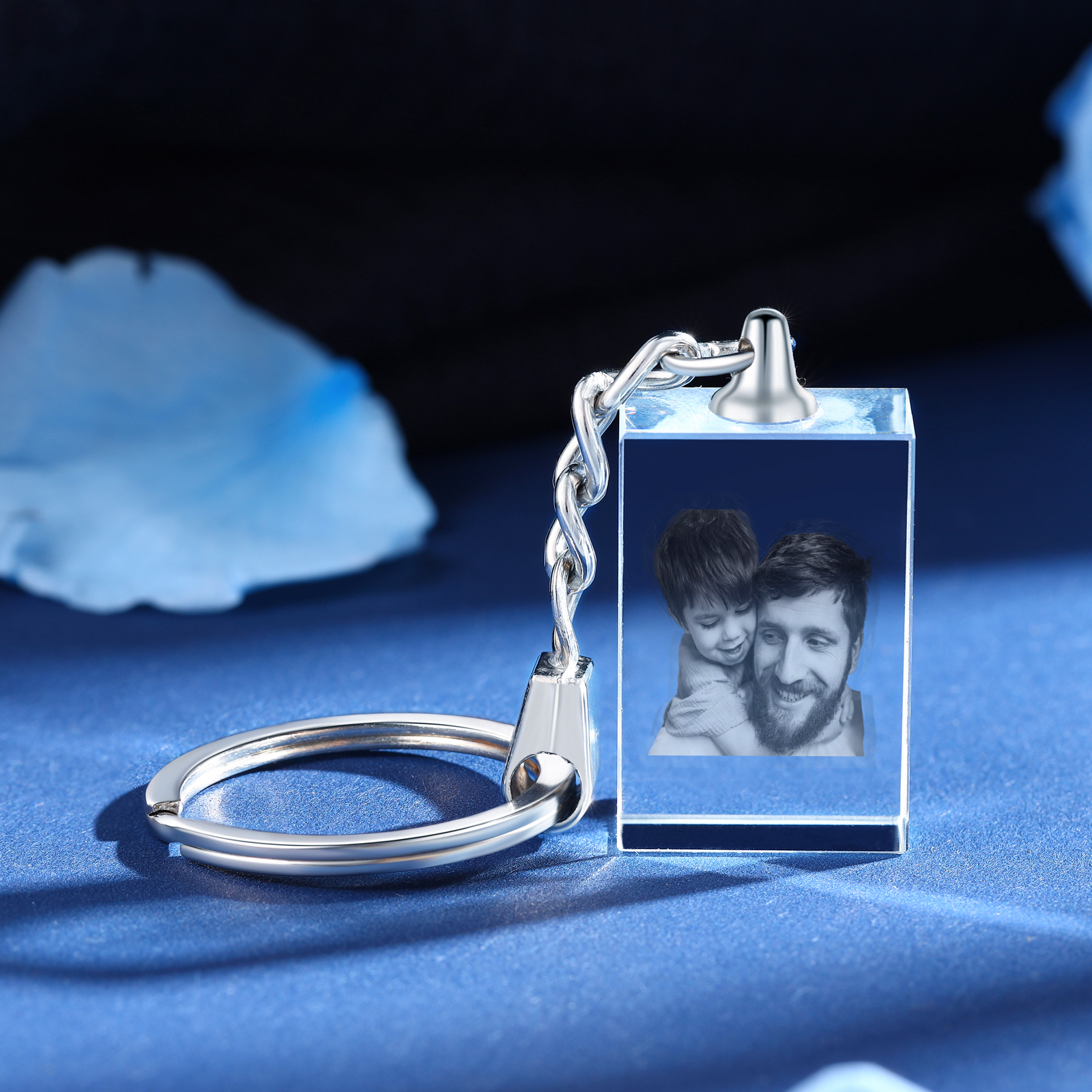 Portachiavi in Cristallo Personalizzato – con 1 Foto – 5 Stili Disponibili – Regalo Elegante per Papà | Jessemade