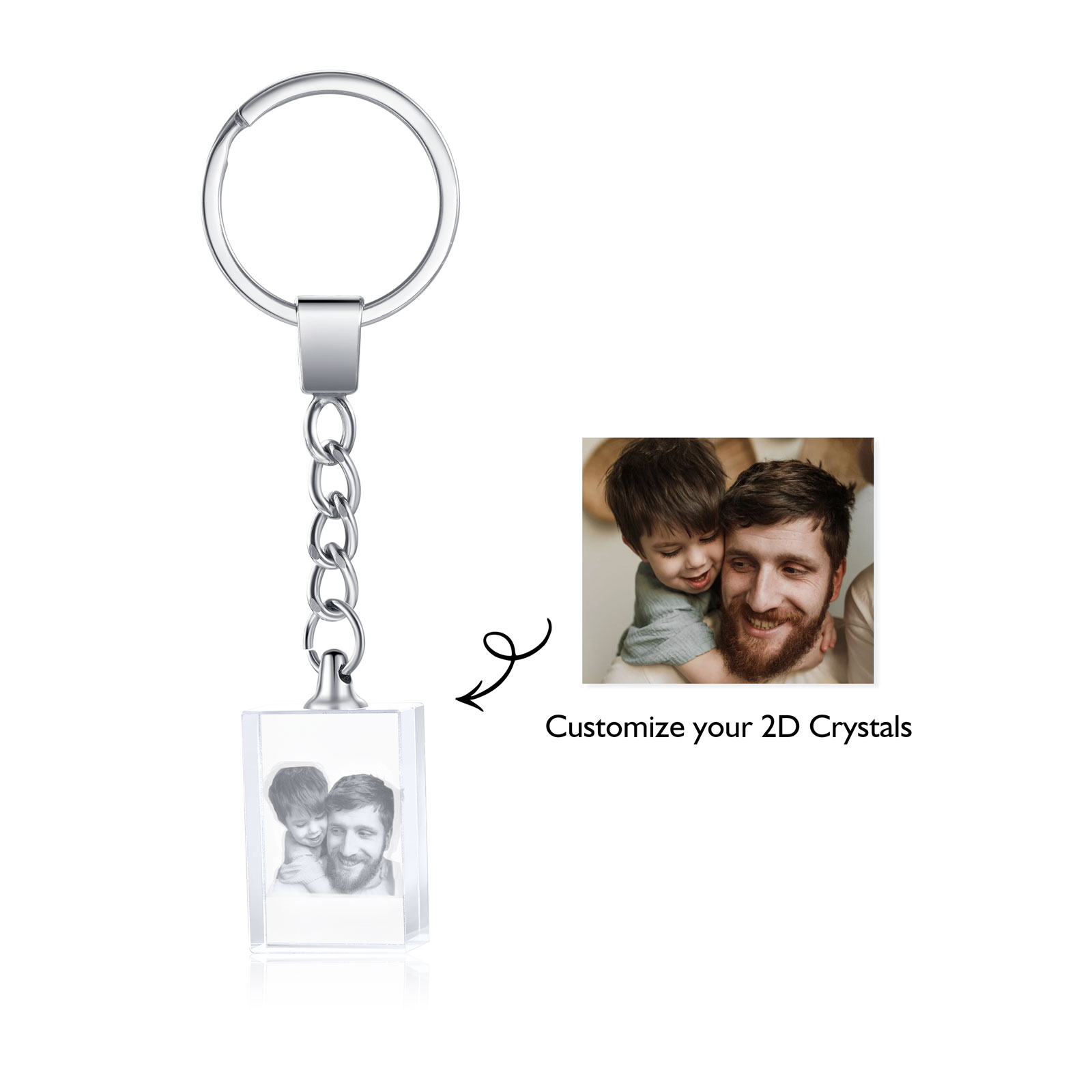 Portachiavi in Cristallo Personalizzato – con 1 Foto – 5 Stili Disponibili – Regalo Elegante per Papà | Jessemade