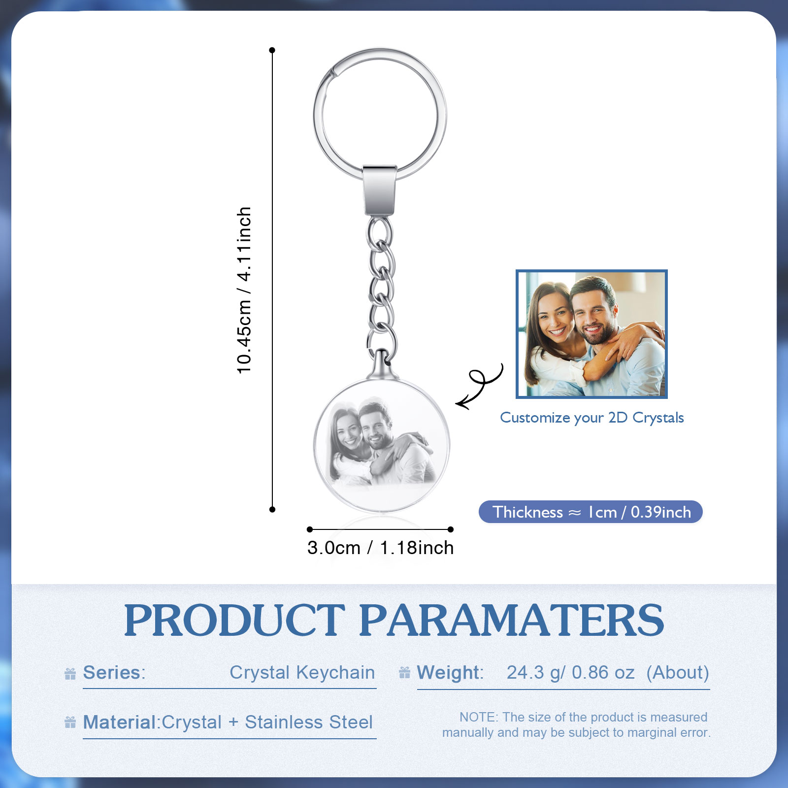 Portachiavi in Cristallo Personalizzato – con 1 Foto – 5 Stili Disponibili – Regalo Elegante per Papà | Jessemade