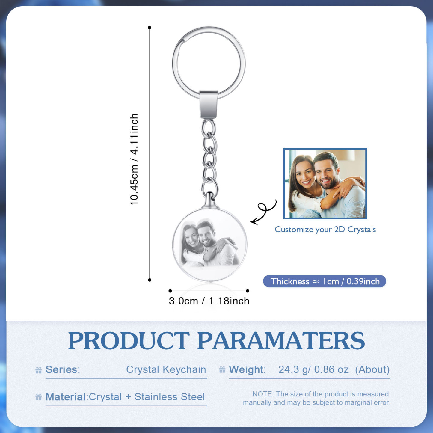 Portachiavi in Cristallo Personalizzato – con 1 Foto – 5 Stili Disponibili – Regalo Elegante per Papà | Jessemade