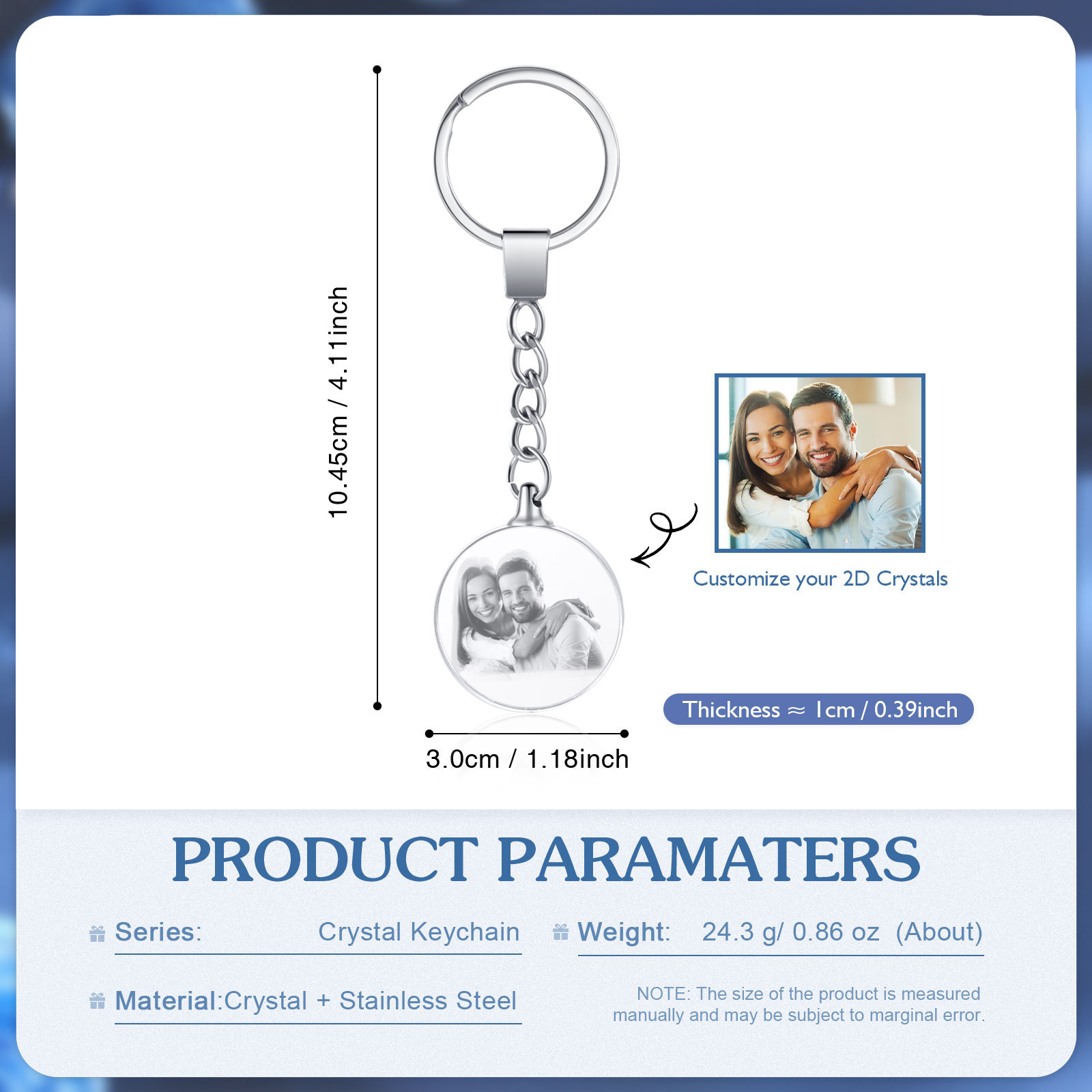 Portachiavi in Cristallo Personalizzato – con 1 Foto – 5 Stili Disponibili – Regalo Elegante per Papà | Jessemade