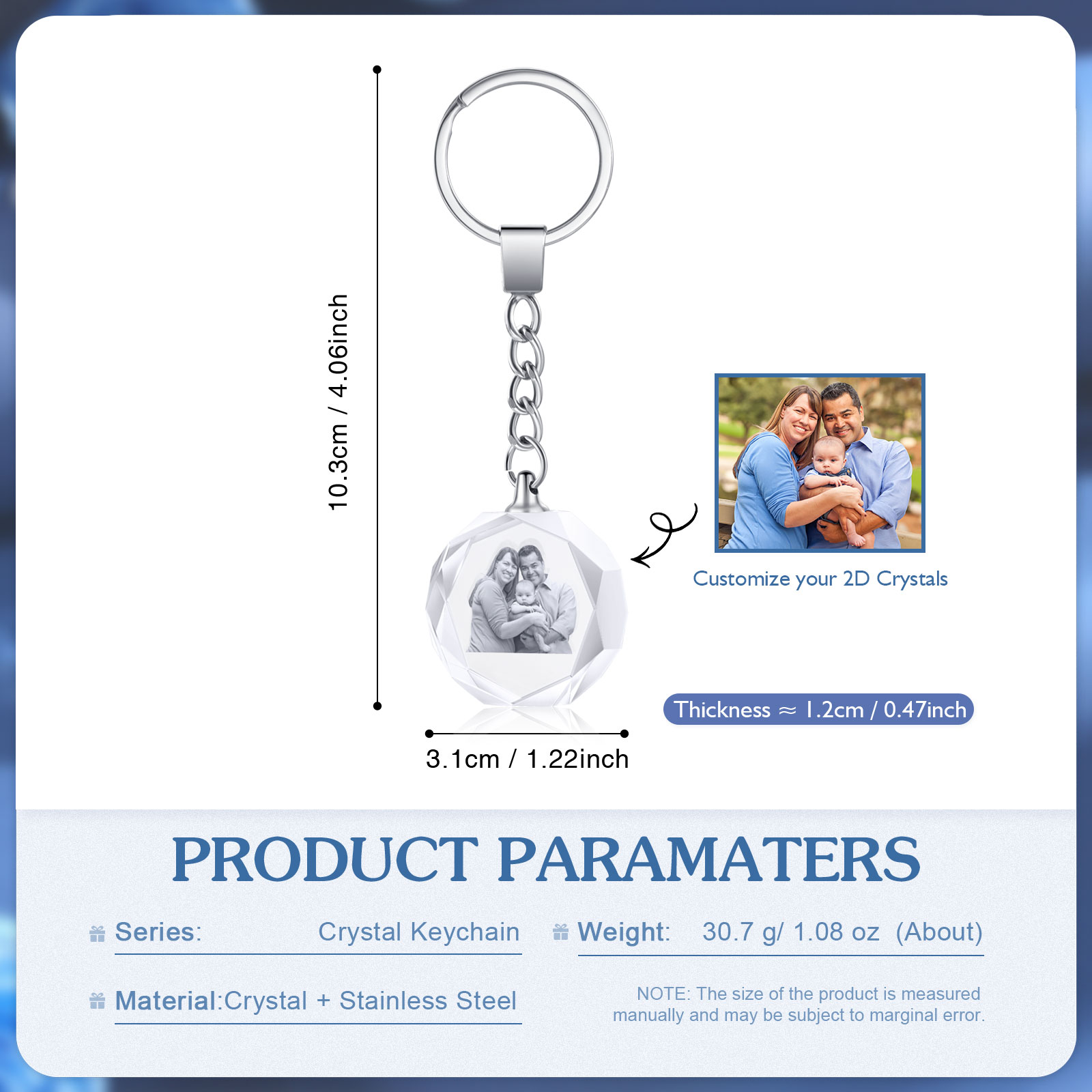 Portachiavi in Cristallo Personalizzato – con 1 Foto – 5 Stili Disponibili – Regalo Elegante per Papà | Jessemade