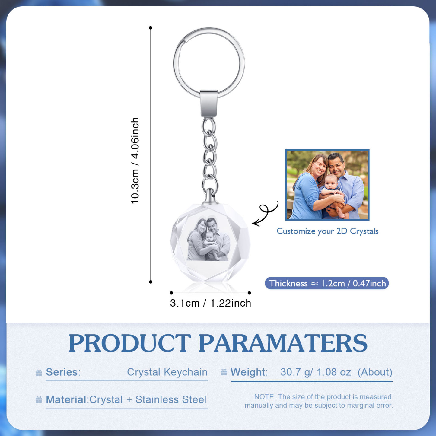 Portachiavi in Cristallo Personalizzato – con 1 Foto – 5 Stili Disponibili – Regalo Elegante per Papà | Jessemade