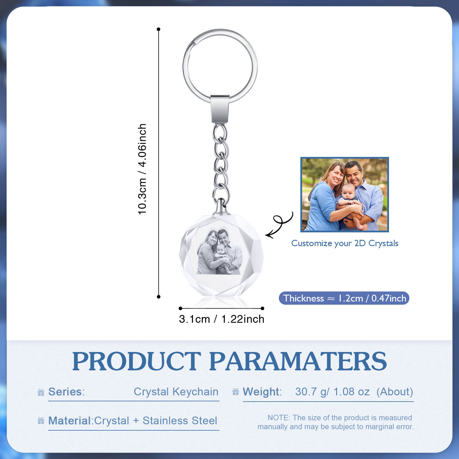 Portachiavi in Cristallo Personalizzato – con 1 Foto – 5 Stili Disponibili – Regalo Elegante per Papà | Jessemade