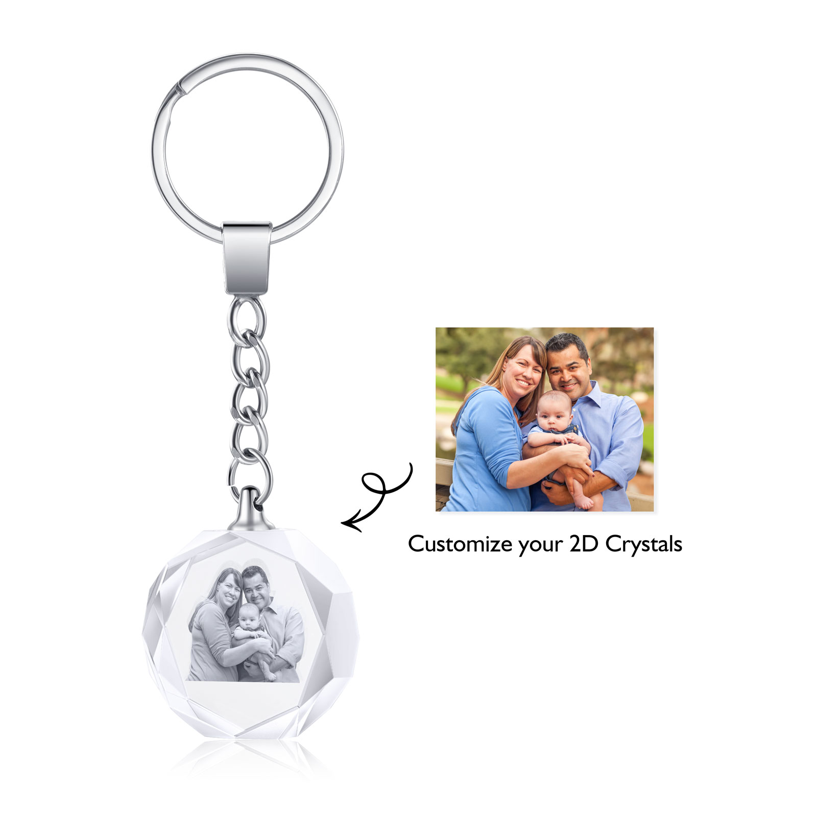 Portachiavi in Cristallo Personalizzato – con 1 Foto – 5 Stili Disponibili – Regalo Elegante per Papà | Jessemade