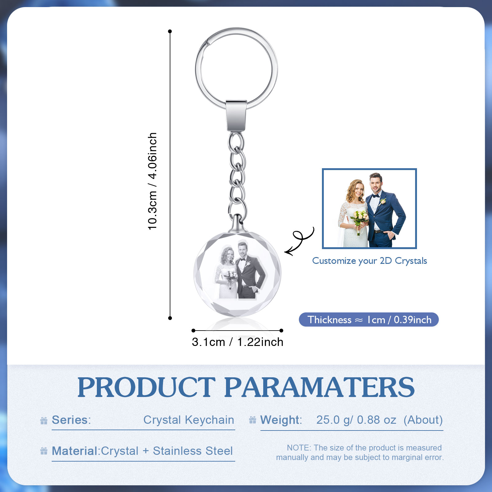 Portachiavi in Cristallo Personalizzato – con 1 Foto – 5 Stili Disponibili – Regalo Elegante per Papà | Jessemade