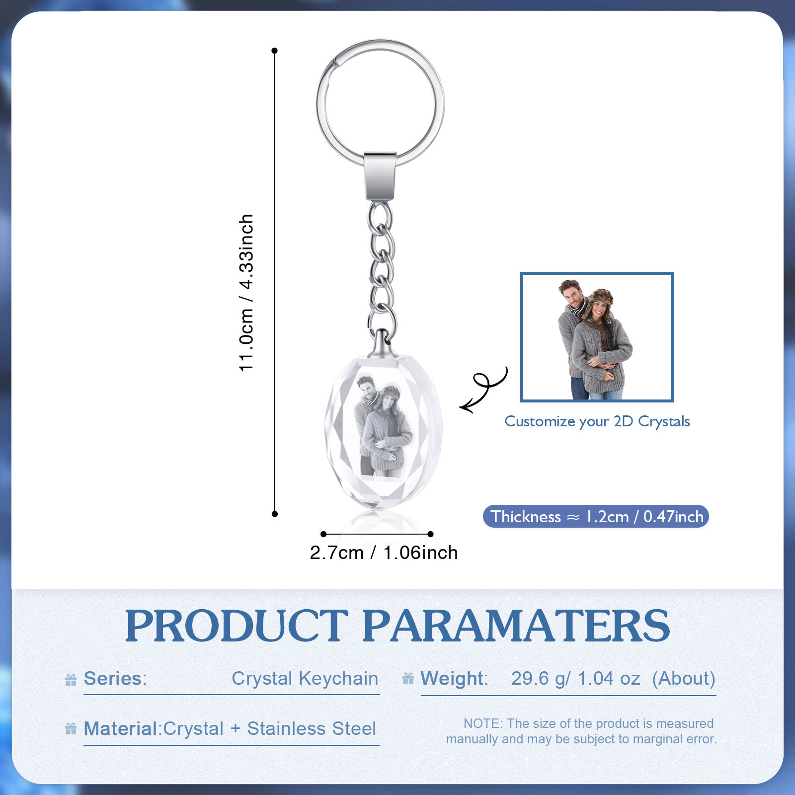 Portachiavi in Cristallo Personalizzato – con 1 Foto – 5 Stili Disponibili – Regalo Elegante per Papà | Jessemade