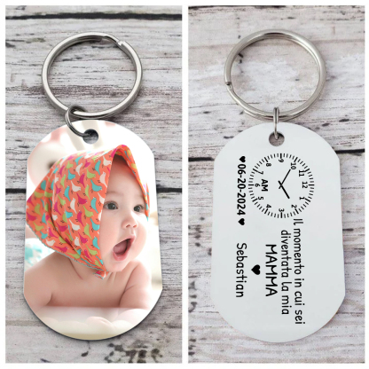 Portachiavi Personalizzato con Foto, Nome, Data e Orologio – "Il Momento in Cui Sei Diventato/a il Mio Papà/Mamma" - Regalo Elegante per Papà/Mamma | Jessemade