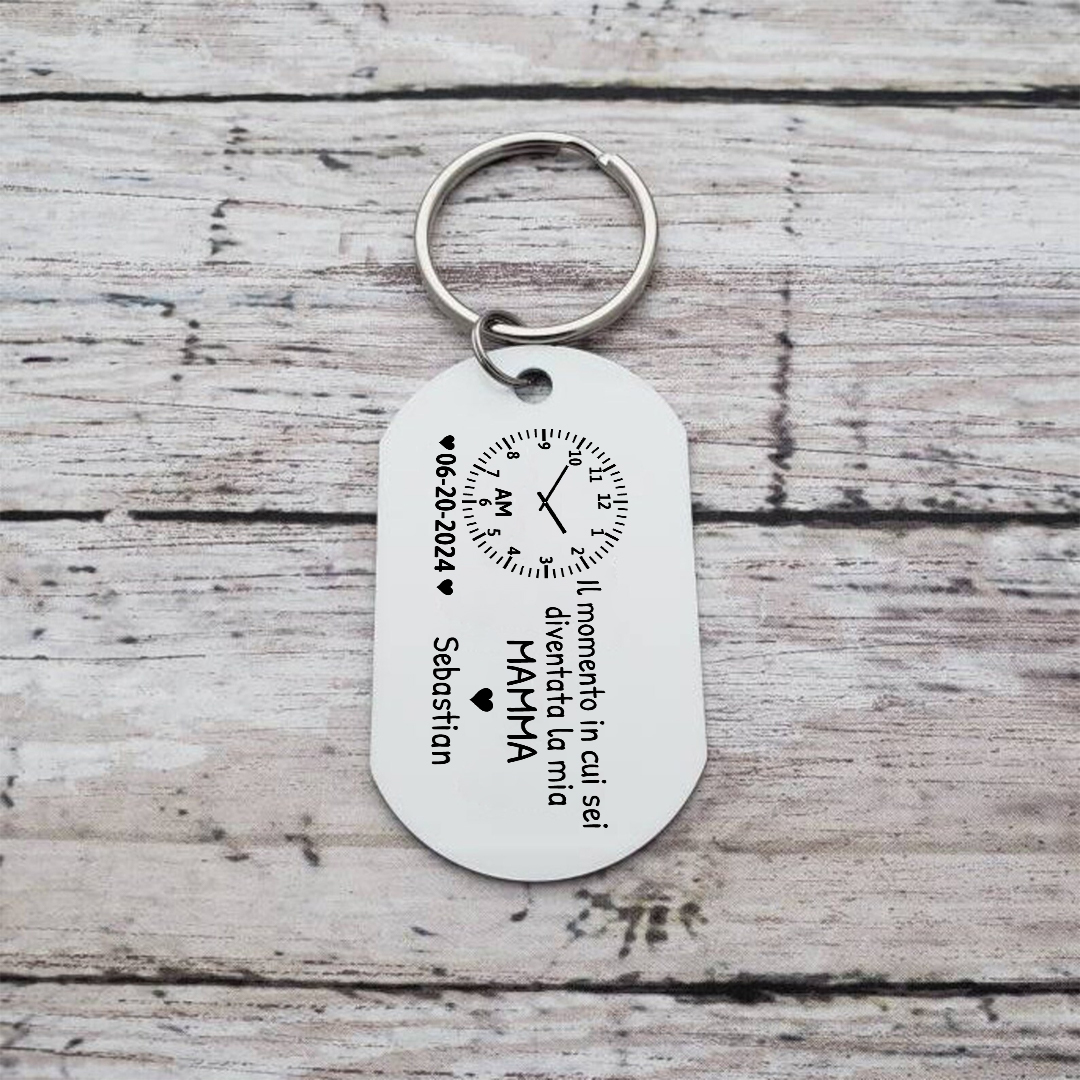 Portachiavi Personalizzato con Foto, Nome, Data e Orologio – "Il Momento in Cui Sei Diventato/a il Mio Papà/Mamma" - Regalo Elegante per Papà/Mamma | Jessemade
