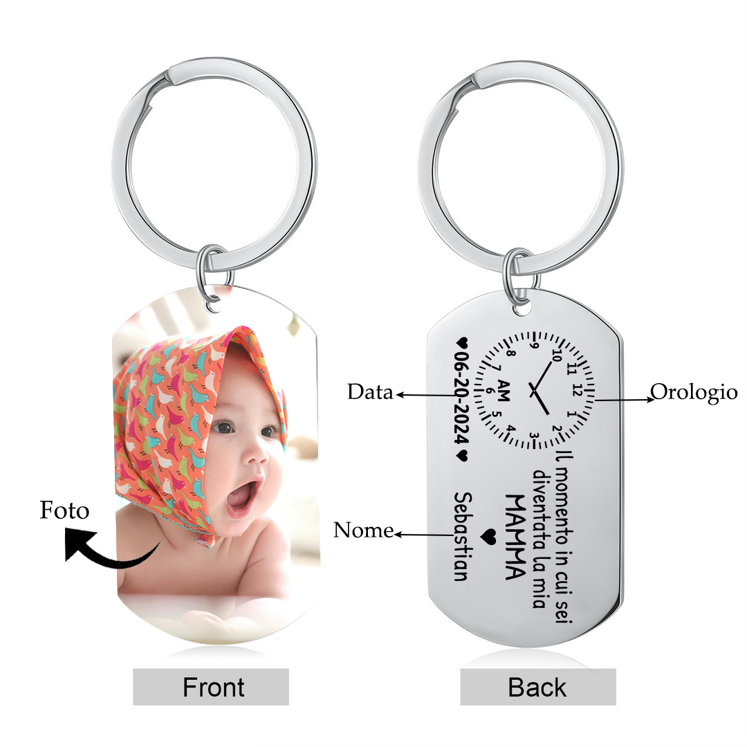 Portachiavi Personalizzato con Foto, Nome, Data e Orologio – "Il Momento in Cui Sei Diventato/a il Mio Papà/Mamma" - Regalo Elegante per Papà/Mamma | Jessemade