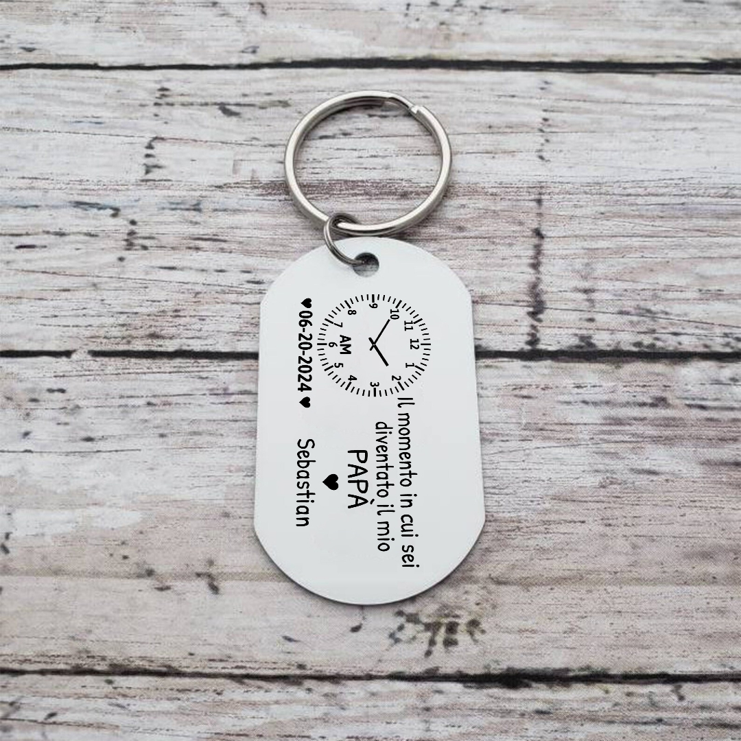 Portachiavi Personalizzato con Foto, Nome, Data e Orologio – "Il Momento in Cui Sei Diventato/a il Mio Papà/Mamma" - Regalo Elegante per Papà/Mamma | Jessemade