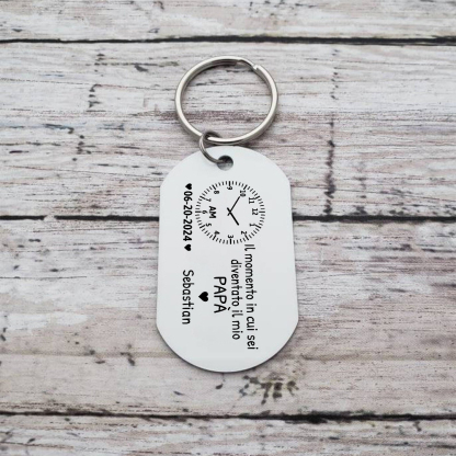 Portachiavi Personalizzato con Foto, Nome, Data e Orologio – "Il Momento in Cui Sei Diventato/a il Mio Papà/Mamma" - Regalo Elegante per Papà/Mamma | Jessemade