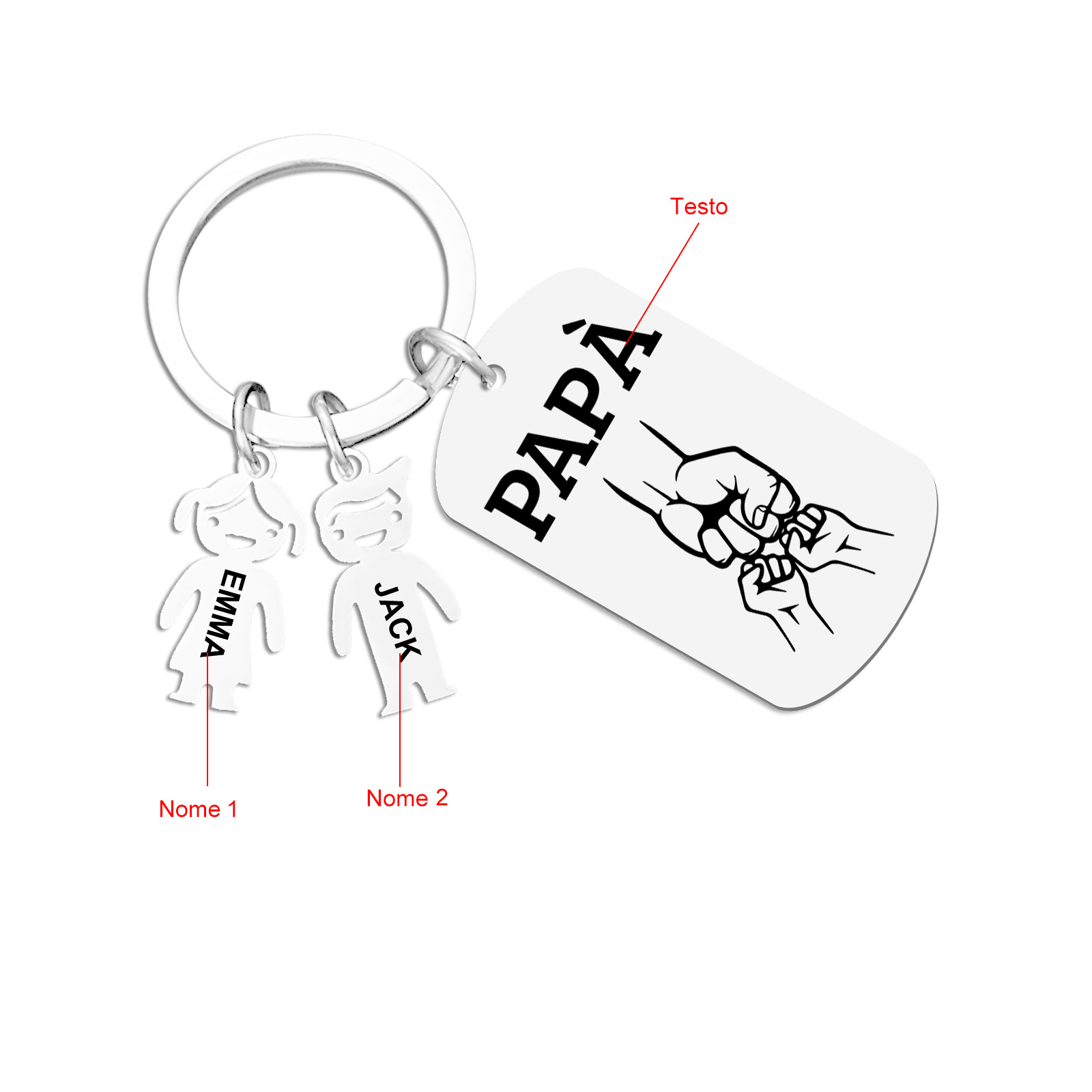 Portachiavi Uomo in Acciaio Inossidabile Personalizzato – Incisione 1 Testo & 2 Nomi – Regalo Speciale per Papà | Jessemade