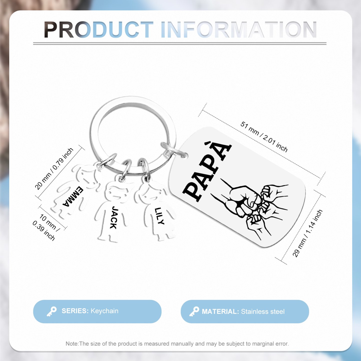 Portachiavi Uomo in Acciaio Inossidabile Personalizzato – Incisione 1 Testo & 3 Nomi – Regalo Speciale per Papà | Jessemade